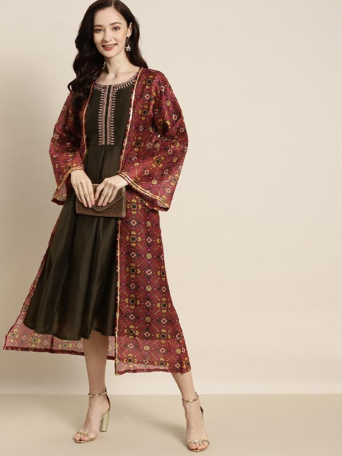 Maroon Patola Front Open Shrug